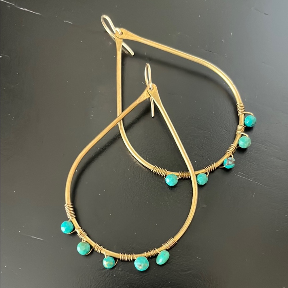Elegant Gold and Turquoise Hoop Earrings